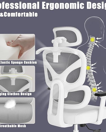 Office Chair, Ergonomic Desk Chair, High Back Desk Chair, Big and Tall Reclining Comfy Home Office Chair with Lumbar Support Breathable Mesh Computer Chair Adjustable Armrests - LeafyLoom
