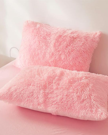 FOPPA pink fluffy Comforter Cover Set king- Ultra Soft fluffy Pink Bedding Sets 3 Pieces (1 Duvet Cover + 2 Pillow case) pink fluffy bed set (Light Pink, King) - LeafyLoom