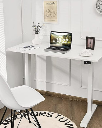 Electric, Single Motor Height Adjustable 2 Button Controller, Table Base for Work Home Office Computer Workstation Standing Desk Frame, White - LeafyLoom