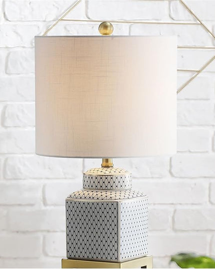 JONATHAN Y JYL3043A Cleo 21.5" Ceramic/Metal Ginger Jar LED Table Lamp Contemporary,Transitional for Bedroom, Living Room, Office, College Dorm, Coffee Table, Bookcase, White/Navy - LeafyLoom