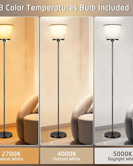 Led Floor Lamp for Bedroom, Black Floor Lamp Standing Lamp for Living Room Reading Office, 3 Color Temperatures 68 inch Tall Floor Lamp. 15W Bulb Included. - LeafyLoom