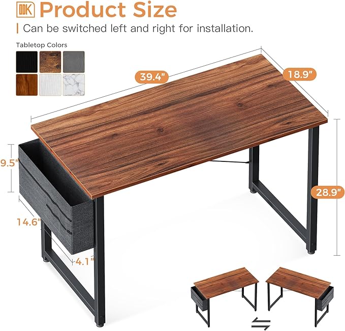 ODK Computer Desk, 40 Inch Small Study Desk, Office Desk with Storage, Work Table with Headphone Hook for Small Space Home Office, Deep Brown - LeafyLoom