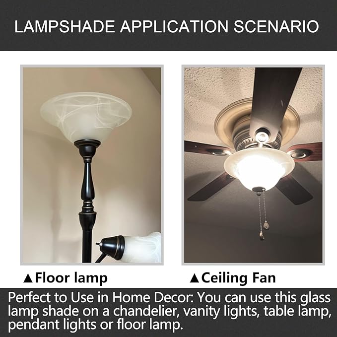 Antique Glass Lamp Shade for Floor lamp, Alabaster Torchiere Lamp Shade Replacement, Floor Lamp Replacement Parts (White Alabaster, 12'') - LeafyLoom