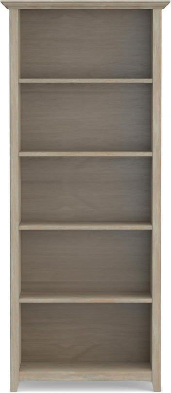 SIMPLIHOME Amherst SOLID WOOD 30 Inch Transitional 5 Shelf Bookcase in Distressed Grey, For the Living Room, Study Room and Office - LeafyLoom