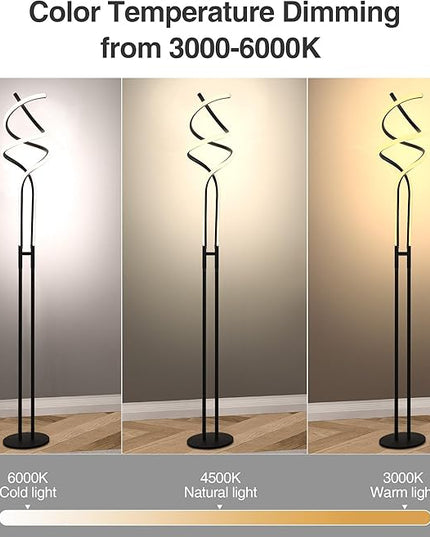Modern Spiral Floor Lamp Dimmable LED Floor Lamp with 3 Color Temperatures, Ultra Bright, Standing Tall Lamp with Remote Reading Floor Lamp for Living Room Bedroom Office - LeafyLoom