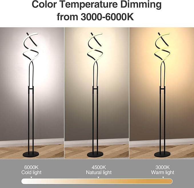 Modern Spiral Floor Lamp Dimmable LED Floor Lamp with 3 Color Temperatures, Ultra Bright, Standing Tall Lamp with Remote Reading Floor Lamp for Living Room Bedroom Office - LeafyLoom
