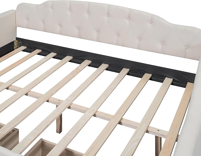 Full Size Upholstered Tufted Daybed with Two Storage Drawers,Linen Sofa Bed,Easy Assemble & No Box Spring Needed,Perfect for Small Space,Bedroom,Livingroom,Guest Room, Beige - LeafyLoom