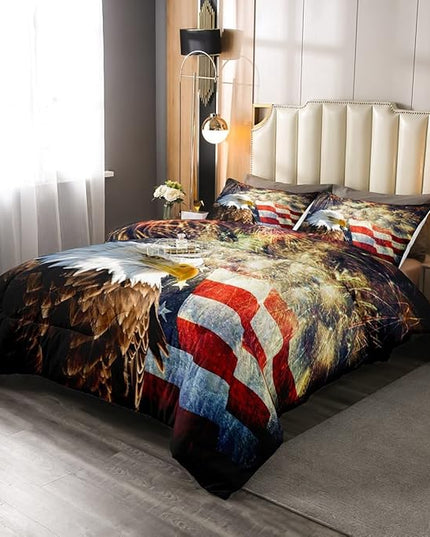 Erosebridal American Flag Comforter Eagle Room Decorative Comforter Set King Size Firework Bedding Set Wildlife Animal Bird Down Comforter Soft Lightweight Quilt Set with 2 Pillowcases - LeafyLoom