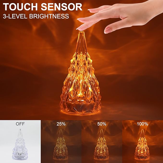 Iceberg Shape Crystal Lamp Table Night Light, Amber Yellow White 3 Colors Touch Control USB Rechargeable Small Bedside Lights Lovely Gifts for Home Bedroom Decor - LeafyLoom