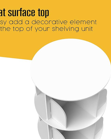 Rotating Bookshelf, Revolving Bookcase, Spinning Book Shelf, 4 Tier, 18.2” W x 50.6” H, White, Wood, 360 Degrees Bookshelves, Floor Stand, Rotation Display Tower, Stackable, Round, for Kids, Children - LeafyLoom