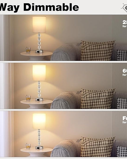 Acaxin Touch Bedside Crystal Lamps for Bedrooms Nightstand with USB C+A Charging Port and AC Outlet White, 3 Way Dimmable Silver Large End Side Table Lamp for Living/Guest/Dinning Room/Kitchen - LeafyLoom