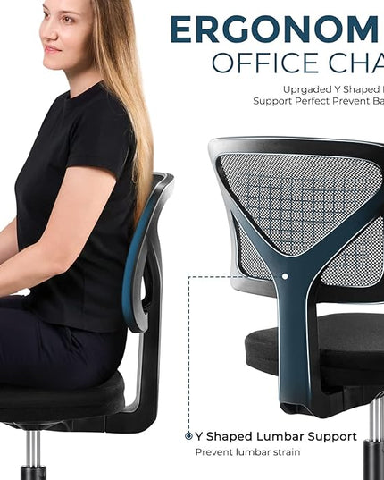 Home Office Computer Desk Chair Mid Back Armless Ergonomic Office Chair Mesh Office Chair with Lumbar Support Height Adjustable Swivel Task Rolling Modern Chair with Wheels for Office,Living Room - LeafyLoom