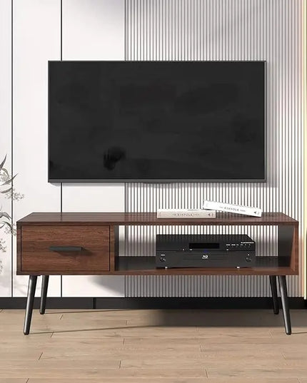 HAIOOU Coffee Table, Mid Century Modern Style Cocktail Table TV Stand with Drawer, Open Storage Shelf, Stable Floor-Anti-Scratching Pine Leg for Home, Office, Living Room - Walnut - LeafyLoom