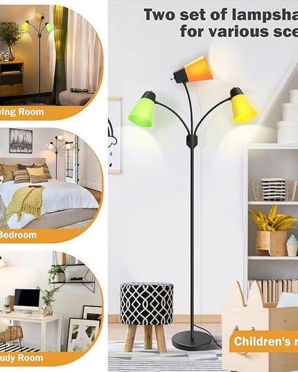 FOLKSMATE 3-Light Floor Lamp, LED Medusa Muiti-Head Adjustable Arc Standing Lamp, Gooseneck Tree Tall Light for Living Room, Kid Room, Bedroom, Black - LeafyLoom