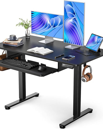 ErGear Electric Standing Desk with Full Size Keyboard Tray, Adjustable Height Sit Stand Up Desk, Home Office Desk Computer Workstation, 48x24 Inches, Black - LeafyLoom