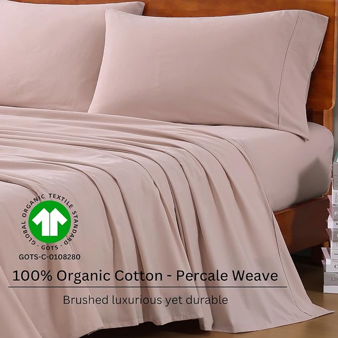 LANE LINEN Queen Bed Sheets Set - 100% Organic Cotton Sheets Queen Size, 4Pc Queen Bed Sheet, Hotel Luxury Bed Sheets Set, Breathable Sheets queen size bed set deep pockets upto 15" - Dusty Rose - LeafyLoom