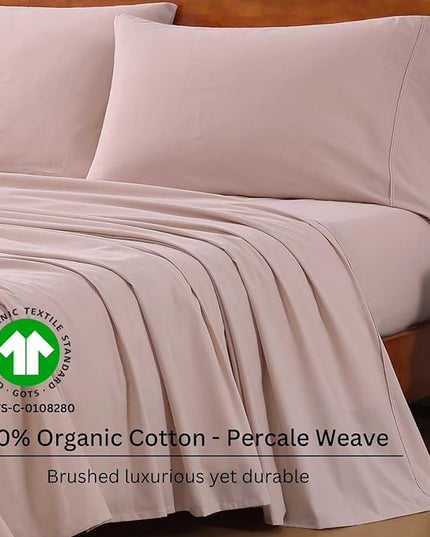 Lane Linen King Size Bed Sheets - 100% Organic Cotton King Sheets, 4Pc Soft Percale Sheets King Size, Hotel Luxury Bed Sheets King Size, 15" Deep Pocket King Sitted Sheet, Oeko-Tex Sheets - Dusty Rose - LeafyLoom