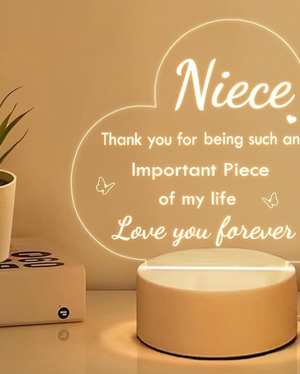 Niece Gifts, Niece Gifts from Aunt Uncle, Acrylic Night Light - Birthday Gifts for Niece, Christmas Graduation Gifts for Niece - LeafyLoom
