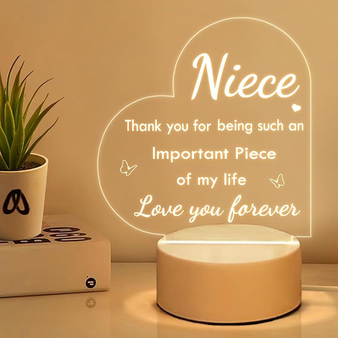 Niece Gifts, Niece Gifts from Aunt Uncle, Acrylic Night Light - Birthday Gifts for Niece, Christmas Graduation Gifts for Niece - LeafyLoom