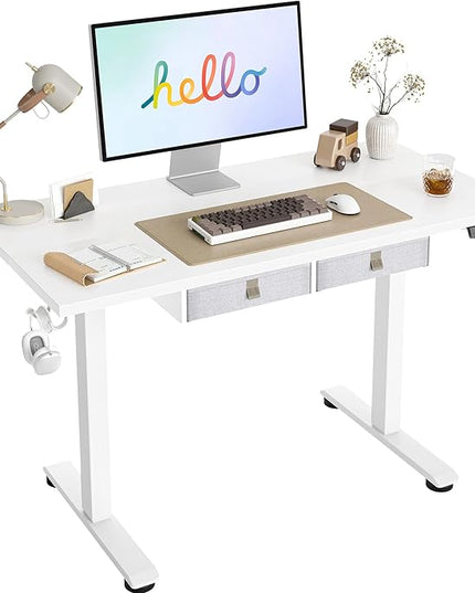 Standing Desk with 2 Drawers, Adjustable Height Electric Desk with Storage, 48 x 24 Inches Sit Stand Up Computer Table for Work Office Home, White - LeafyLoom