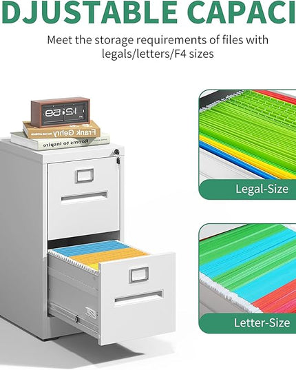 2 Drawer File Cabinet,Metal Filing Cabinets with Lock,White Vertical File Cabinet for Home Office,Heavy Duty Metal Storage Cabinet for A4/Letter/Legal Size File,Assembly Required - LeafyLoom