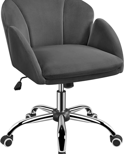 Yaheetech Cute Velvet Desk Chair for Home Office, Makeup Vanity Chair with Armrests for Bedroom Modern Swivel Rolling Chair for Women Dark Gray - LeafyLoom