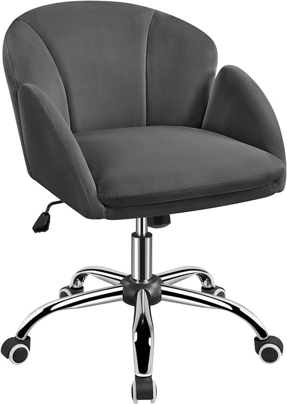 Yaheetech Cute Velvet Desk Chair for Home Office, Makeup Vanity Chair with Armrests for Bedroom Modern Swivel Rolling Chair for Women Dark Gray - LeafyLoom
