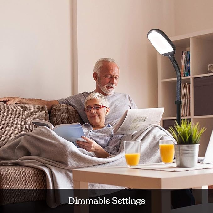 Brightech Litespan - Bright LED Floor Reading Lamp for Over Chair Crafts and Reading, Estheticians' Light for Lash Extensions, Adjustable Standing Lamp for Living Room, Bedroom, Office - Jet Black - LeafyLoom