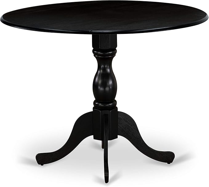 East West Furniture DMSI3-ABK-48 3 Piece Dining Table Set for Small Spaces Contains a Round Dining Room Table with Dropleaf and 2 Coffee Linen Fabric Parson Chairs, 42x42 Inch, Wirebrushed Black - LeafyLoom