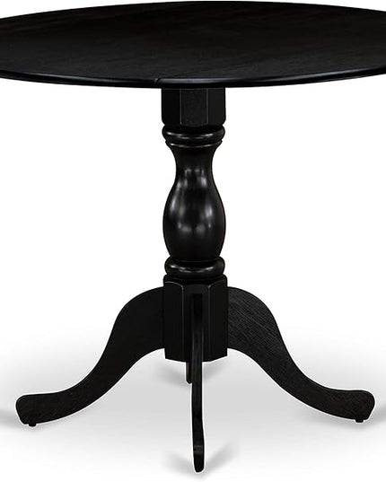 East West Furniture DMSI5-ABK-48 5 Piece Kitchen Table Set for 4 Includes a Round Dining Table with Dropleaf and 4 Coffee Linen Fabric Parson Dining Room Chairs, 42x42 Inch, Wirebrushed Black - LeafyLoom