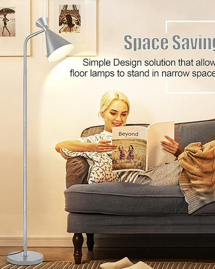 PARTPHONER Floor Lamp for Living Room, Modern Adjustable Metal Heads Standing Lamps, Simple Design Silver Floor Lamp with Foot Switch for Bedroom, Office, Kids Room, Reading, Working(Bulb Not Include) - LeafyLoom