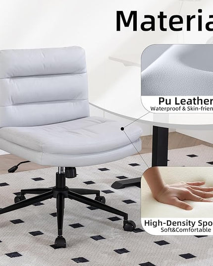 Armless Office Chair with Wheels Wide Desk Chair Leather Mid Back Accent Chair Padded Swivel Vanity Chair for Girl Women Computer Task Chair for Home Office (Suede Fabric, Light Grey) - LeafyLoom