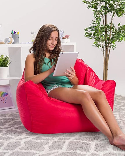 Posh Creations Structured Comfy Seat for Playrooms and Bedrooms, Large Bean Bag Chair, Malibu Lounge, Red - LeafyLoom