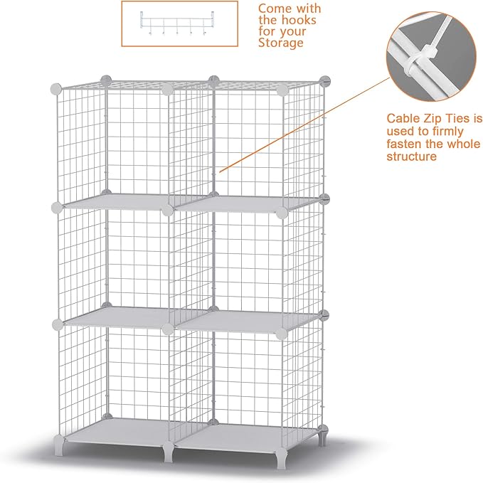 HOMIDEC Wire Cube Storage, Storage Shelves 6 Cube Bookshelf Bookcase Closet Organizer and Storage, Wire Storage Shelves Multi-Use DIY Storage Cube Shelf for Books, Toys, Clothes, Tools - LeafyLoom