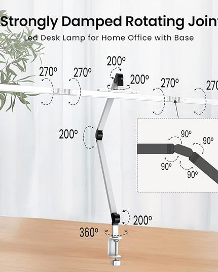 Led Desk Lamp for Home Office, Ultra Bright Touch-Dimming Architect Table Lamp with Clamp, 24W Adjustable Foldable Three Swing Arm Eyecare Led Desk Light with Infrared Sensor -White - LeafyLoom