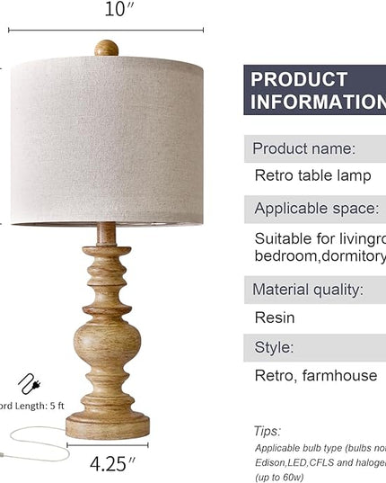 BOBOMOMO 20" Farmhouse Lamps for Bedrooms Set of 2, Retro Side Table Lamps Bedside Lamp for Side Nightstand Living Room（suitable for decorating small areas） - LeafyLoom