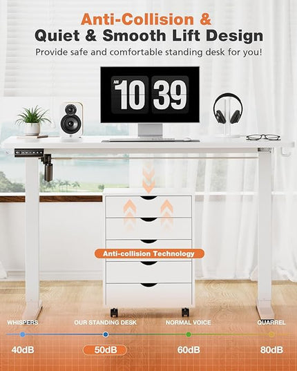 Sweetcrispy Electric Adjustable Height Standing Desk - 63 x 24 inch Sit to Stand Up Desk with Splice Board, Rising Home Office Computer Table with 2 Hook and Wire Hole for Work - LeafyLoom