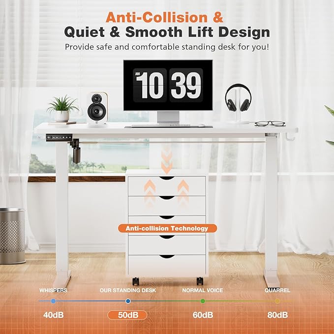 Sweetcrispy Electric Adjustable Height Standing Desk - 63 x 24 inch Sit to Stand Up Desk with Splice Board, Rising Home Office Computer Table with 2 Hook and Wire Hole for Work - LeafyLoom