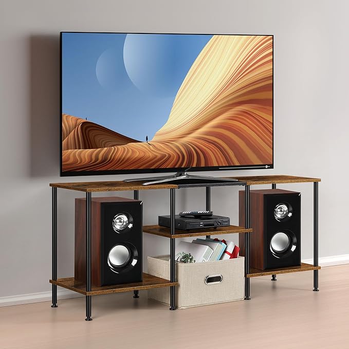 50 inch TV Stand for Bedroom Rustic Brown TV Entertainment Center with Storage 3 Tier TV Table Stand for Living Room TV Console Table for 50 43 40 32 inch TV - LeafyLoom