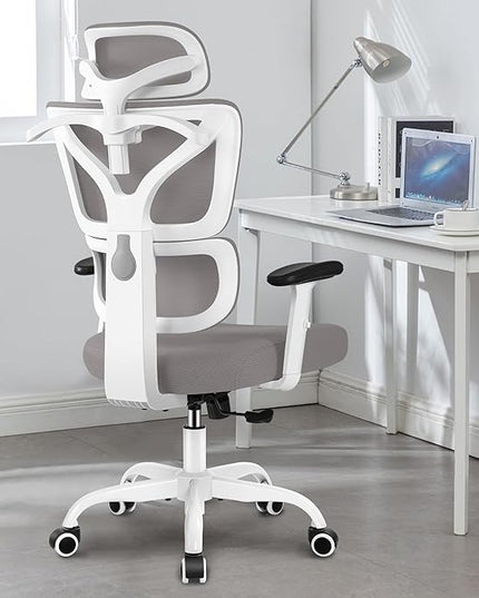 Office Chair Ergonomic Desk Chair, High Back Gaming Chair, Big and Tall Reclining chair Comfy Home Office Desk Chair Lumbar Support Breathable Mesh Computer Chair Adjustable Armrests (Gray) - LeafyLoom