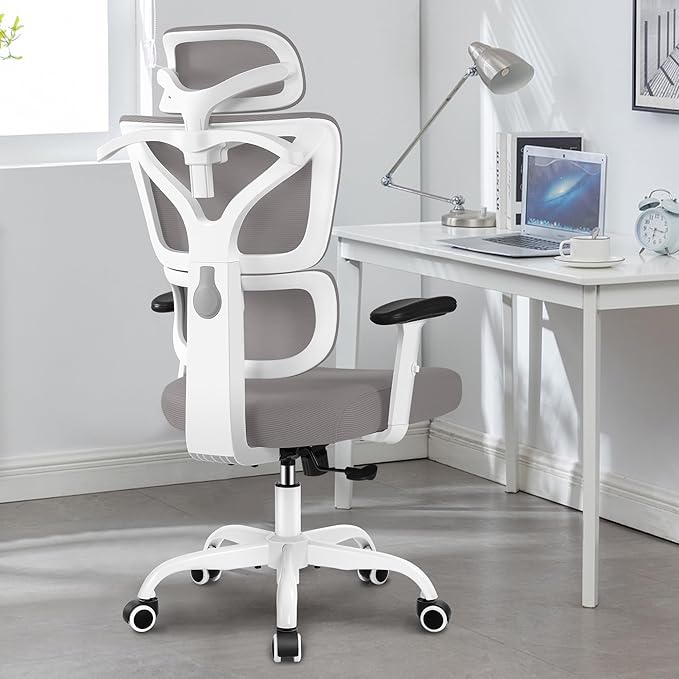Office Chair Ergonomic Desk Chair, High Back Gaming Chair, Big and Tall Reclining chair Comfy Home Office Desk Chair Lumbar Support Breathable Mesh Computer Chair Adjustable Armrests (Gray) - LeafyLoom