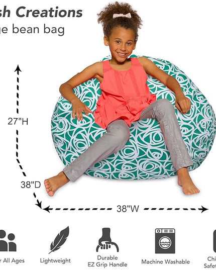 Posh Creations Bean Bag Chair for Kids, Teens, and Adults Includes Removable and Machine Washable Cover, 38in - Large, Canvas Roses Mint - LeafyLoom