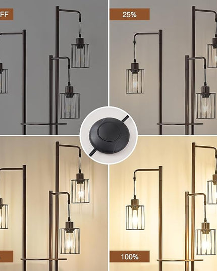 Dimmable floor lamp with tray，Industrial Farmhouse Floor Lamp adjustable Angle，3 Light Rustic Standing Tall Lamp for living room, bedroom and office （bulbs included） - LeafyLoom