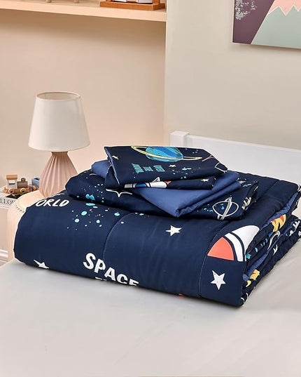 beeweed 5 Piece Kid Comforter Set Twin Size, Space Rocket Bedding Set for Teen Boys Girls - LeafyLoom