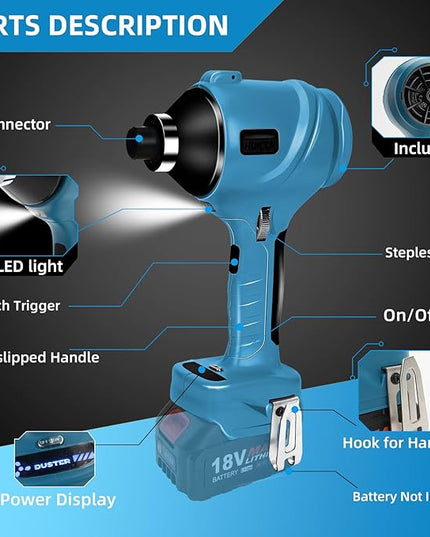 Cordless Dust Blower for Makita 18V Battery, Brushless Handheld Air Blower Compressed Air Duster 447 MPH for Garages Workshop Sawmill Room Home Cleaning(Battery Not Included) - LeafyLoom