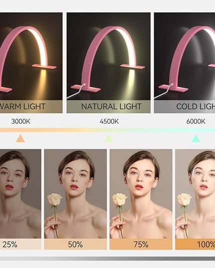 22INCH Half Moon Light for Nail Desk, LED Nail Tech Lamp Lash Light for Nail Tech Eye Tech, Dimmable Lamp with Touch Controller, 3 Color Mode, 3000-6000K (Pink) - LeafyLoom