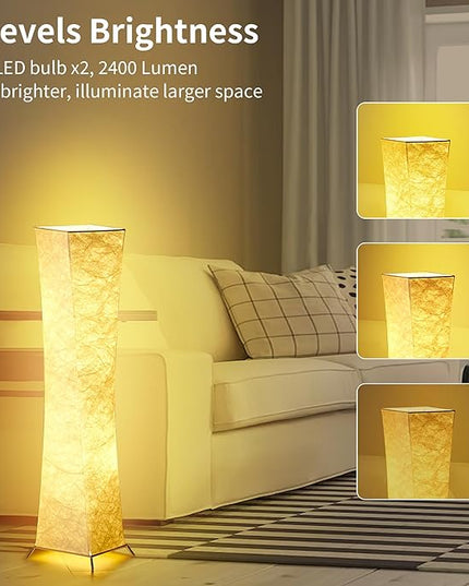 chiphy Floor Lamp, Dimmable 39" (XS) Tall Standing Lamp, 3 Levels Adjustable Brightness 12Wx2 LED Bulbs, Column Floor Light w/White Fabric Shade, Home Decor for Living Room, Bedroom, Kids Room - LeafyLoom