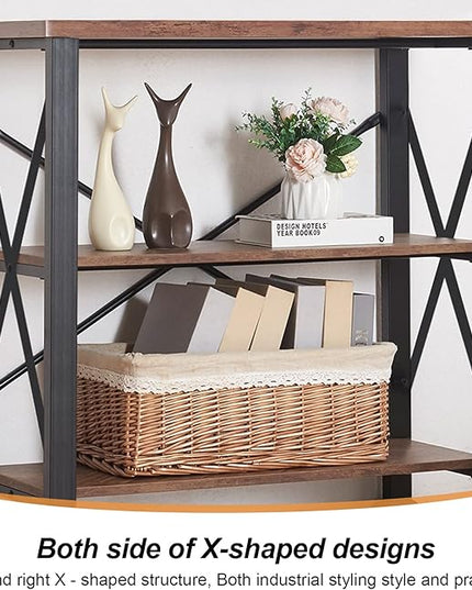 HOMBAZAAR Bookshelf, 3-Tier Industrial Bookshelf, Etagere Bookcases and Bookshelves, Small Bookshelf Storage Organizer, Freestanding Bookshelf for Living Room, Bedroom and Home Office, Brown - LeafyLoom