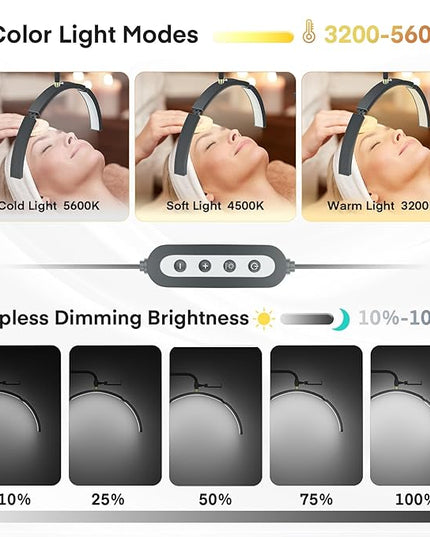 MYSWEETY Lash Light for Eyelash Extensions, 29'' Foldable LED Floor Lamps, Esthetician Light with Phone Holder & Stand Tray, Half Moon Lamp for Tattoo, Nails, Beauty, Filming Content Creation - LeafyLoom
