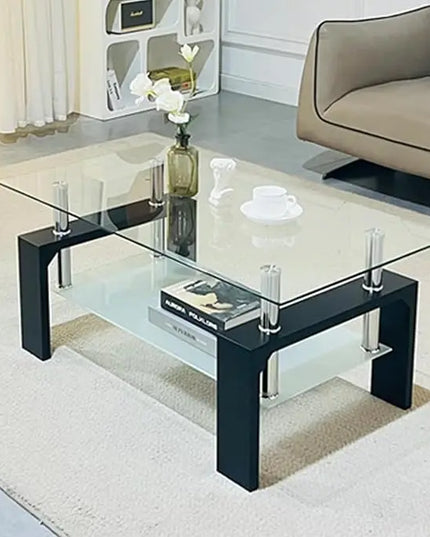 Coffee Table - Rectangle Glass Coffee Table with Simple and Classical Inspired Design, Easy Assembly for Modern Living, 39.5 * 23.5 * 17.5 inches (Black) - LeafyLoom